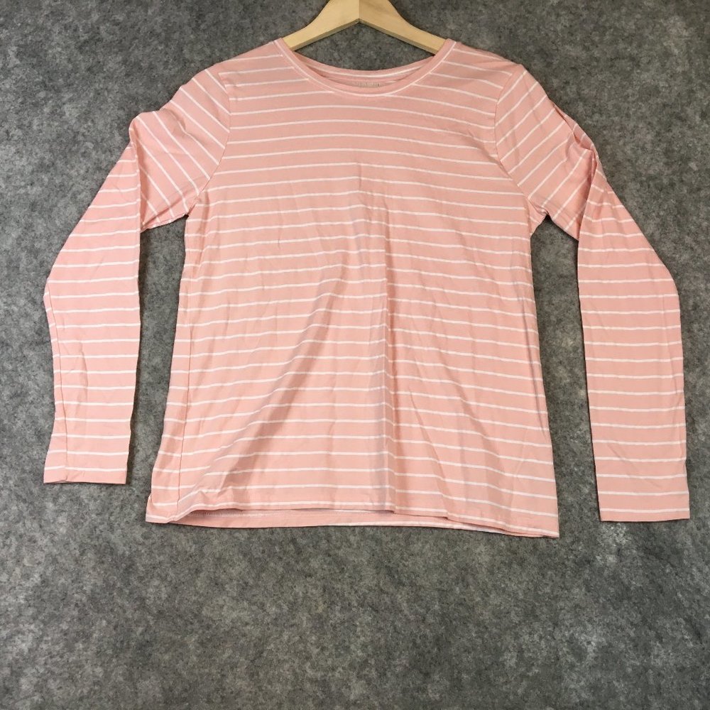 Time Tru M 8 10 Pin White Knit Striped Career Casual Soft Long Sleeve Crew Neck